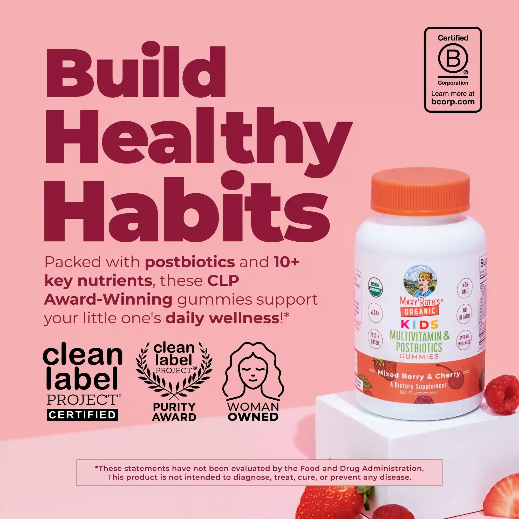 Alternative view of Organic Kids Multivitamin + Postbiotics Gummies